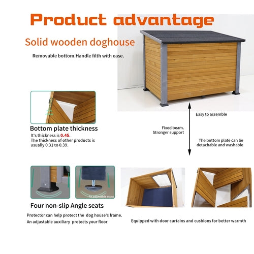 45' winter warm outdoor indoor dog house, made of solid wood, plastic