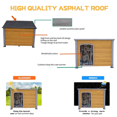 45' winter warm outdoor indoor dog house, made of solid wood, plastic